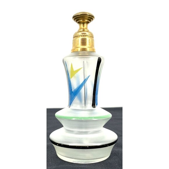 Art Deco Perfume Bottle Glass Applicator Brass Hand Painted 5" Vintage - Picture 5 of 10